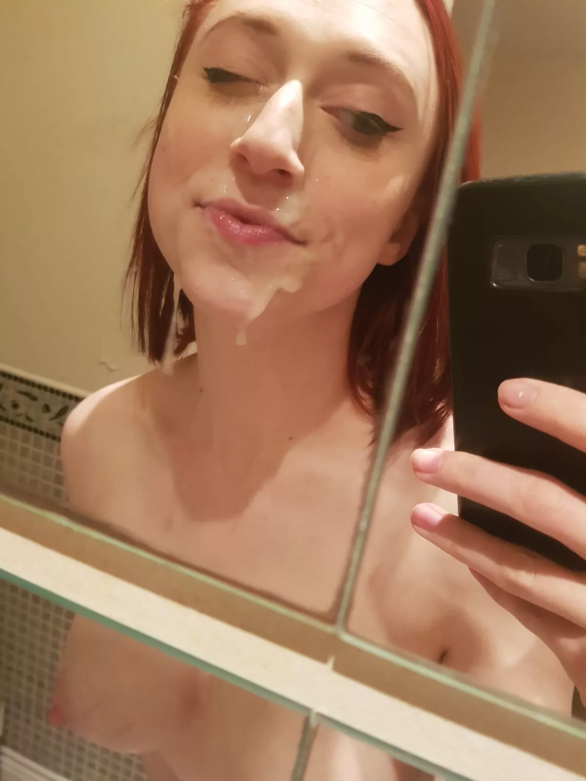 Dripping with cum in the bathroom.. I've been a very naughty cumslut 😈