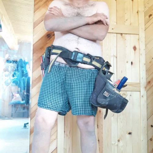 End of season and still covered with mud with my belt on, cause why not. Farmer's tanned all over, sorry.