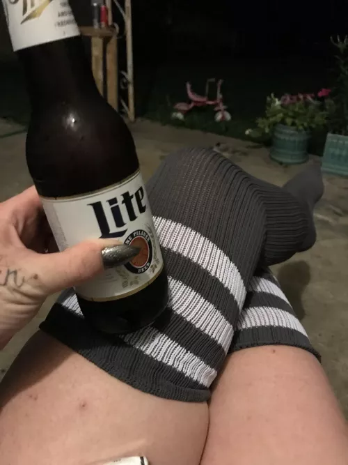 [female] High socks and brewskies…. Noms 😉