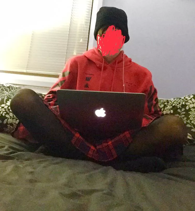 Femboy on da laptop, what could he be doing?