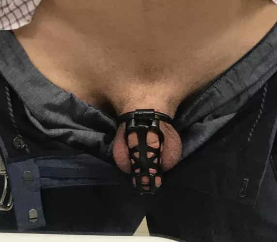 First day wearing a chastity cage!!! I am so excited! As you can see 😉