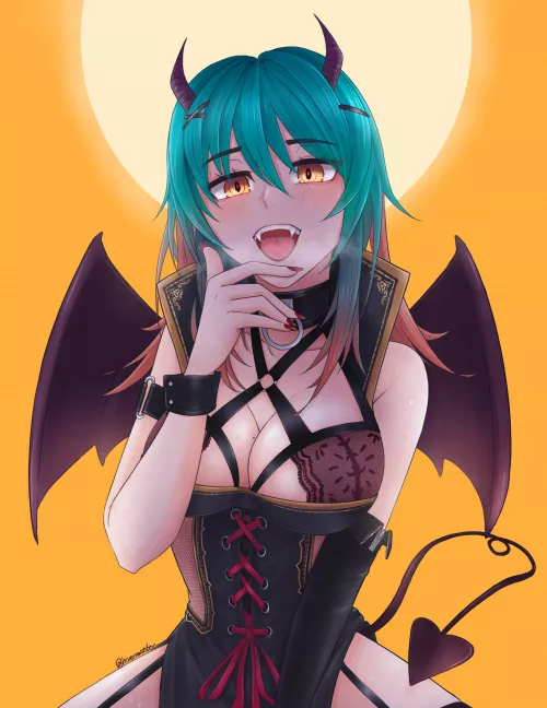 First post - a few days late but sharing my halloween art with my OC as a succubus