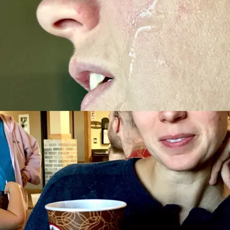 Gave her a hotel room facial then went right down for the continental breakfast. Got some interesting l👀ks