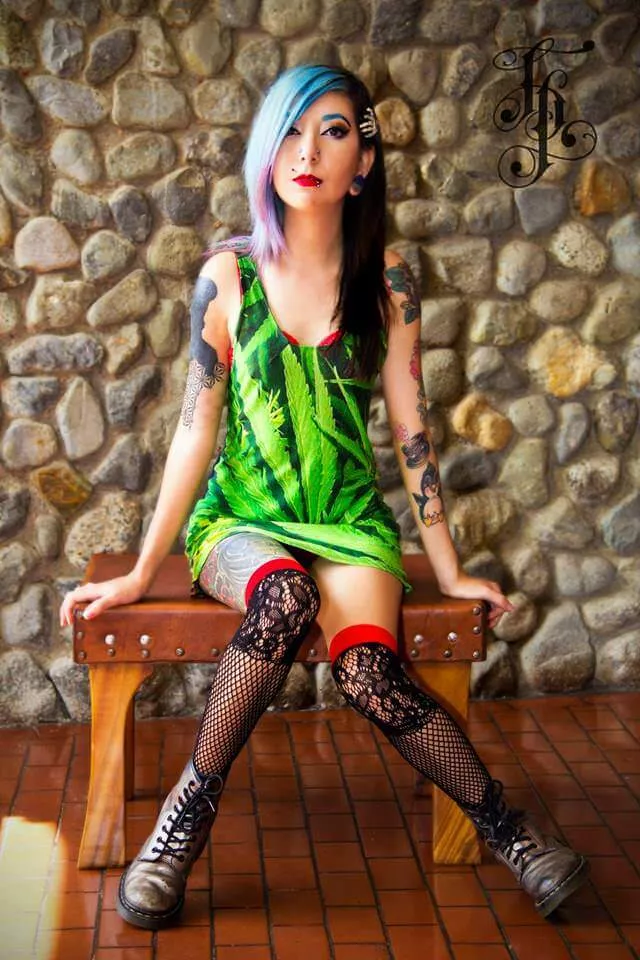 Green Dress And Mesh Knee Socks!