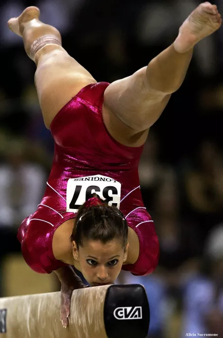 Gymnast Alicia Sacramone on the balance beam at the 2006 Artistic Gymnastics World Championships