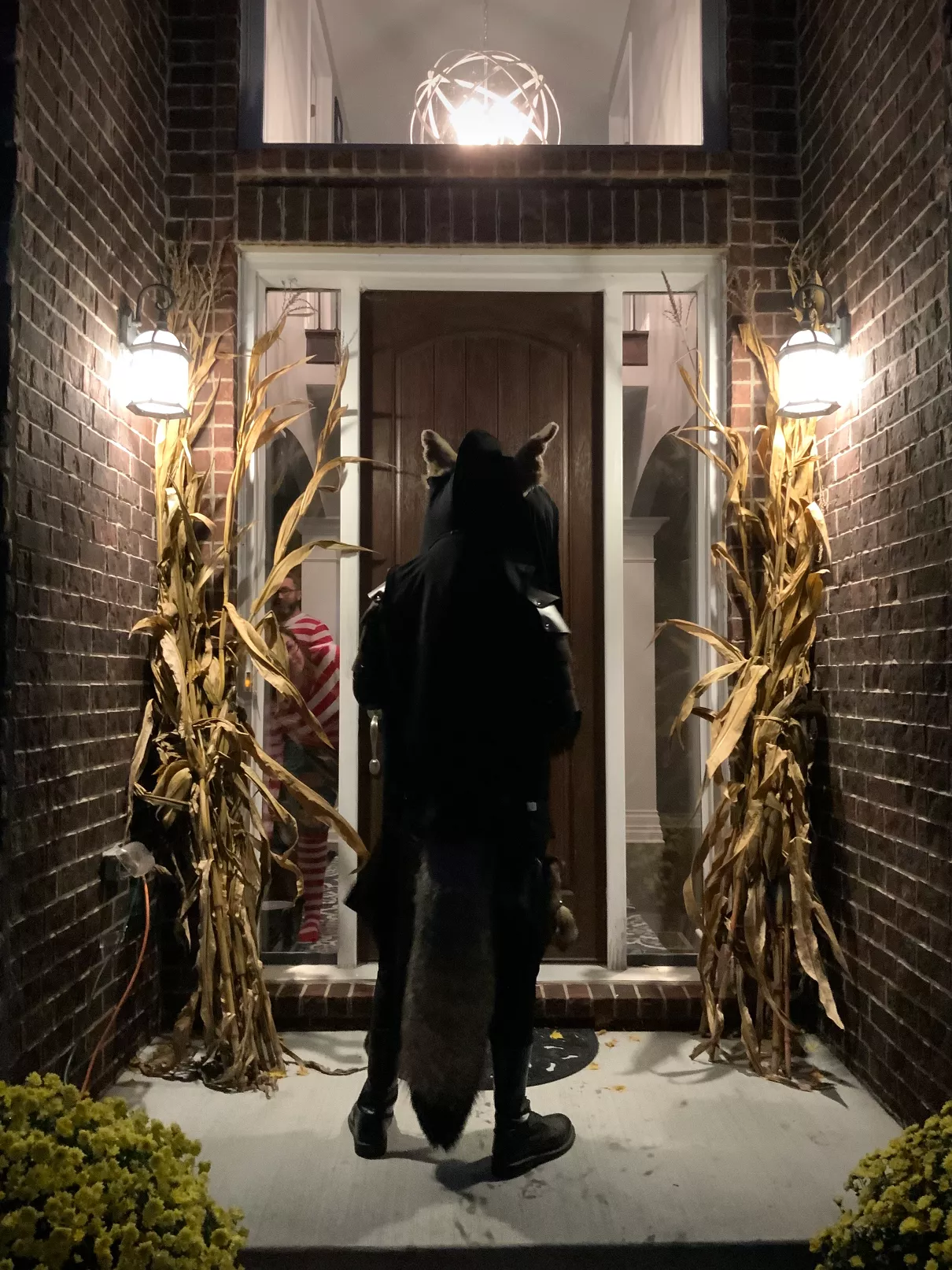 happened to snap a photo of normies being spooked by my partner trick-or-treating in his suit