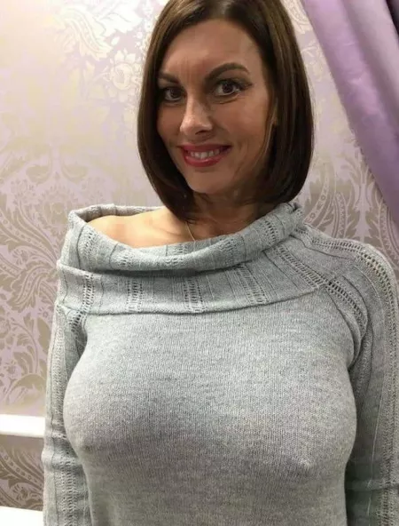 Hot Milf's Nips Are Poking Through Her Grey Sweater