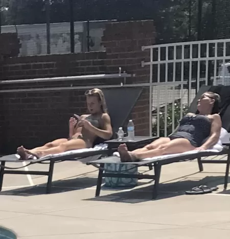 Hot Mom & Daughter at my Hotel Pool Today. I’d love to give them both my huge dick