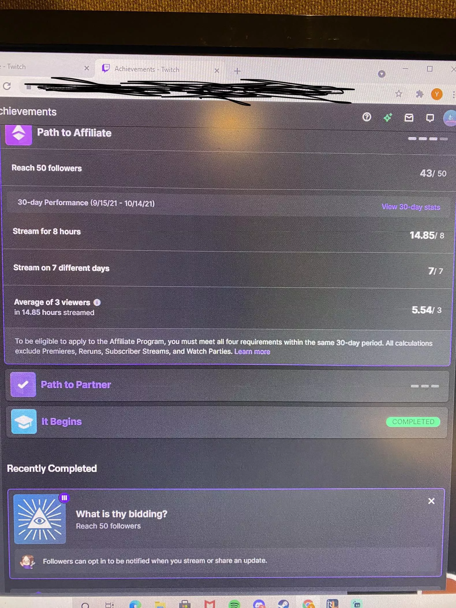 How long does it take to get affiliate status? I’ve reached all the requirements but it’s not reflecting accurate follow count.