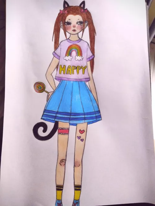 I drew this cute cat girl when I was in littlespace 🐱🎀