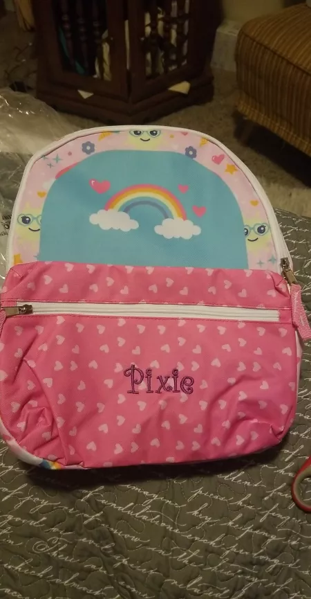 I got a new backpack for all my colors & stickers & my babygirl journal! 😍 I love it so so much. I carried it around while out with Daddy all day yesterday.