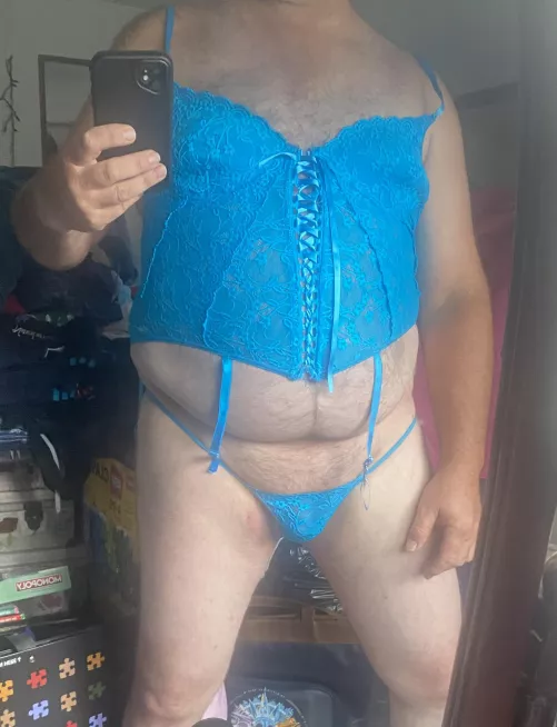 I know I don’t look sexy but had to put on one of my wife’s outfits