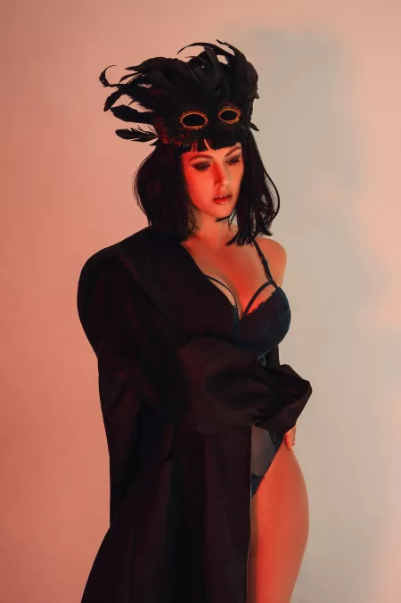 In bodysuit and feather mask ❤ [OC]