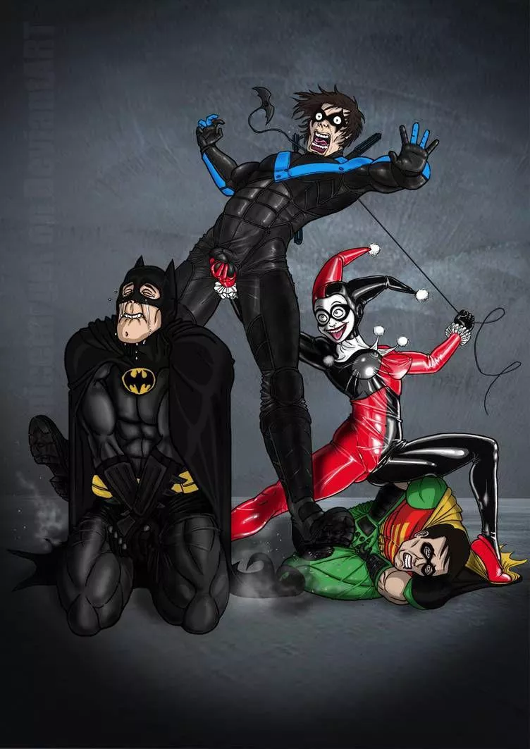 It’s said one night Quin overheard Batman tell Dick Grayson and Robin that Harley was, “No threat, she’s a girl”. To which the heroes laughed and cheered. Later that night, she found them in the alley. Let’s just say she was tempted not rip off It’s said one night Quin overheard Batman tell Dick Grayson and Robin that Harley was, “No threat, she’s a girl”. To which the heroes laughed and cheered. Later that night, she found them in the alley. Let’s just say she was tempted not rip off