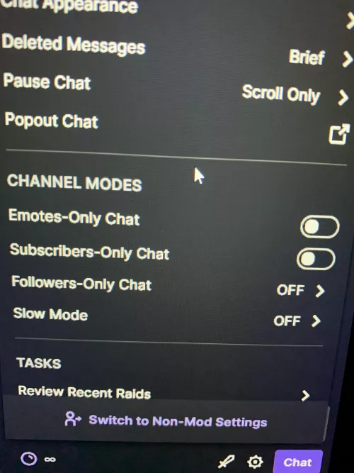 Just a heads up, Twitch put the Followers Only Chat to 10 mins in my chat without me knowing and I lost followers for this. I know it was put on for the bot spams but be sure to check yours if you don’t want that on