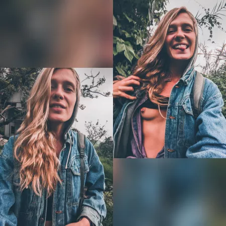 Just flashing my boobs in nature😋 would you like to come for a walk?