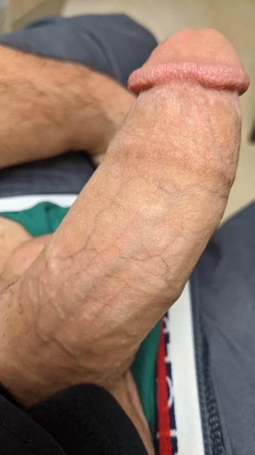 Letting my fat cock out in my work office. It was getting too tight in there...