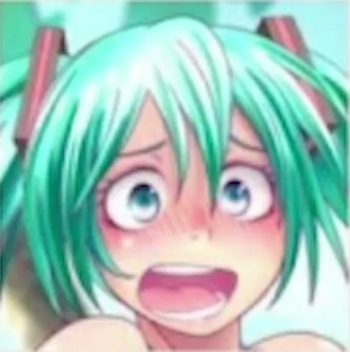 LF Color Source: 1girl, bare shoulders, blue eyes, blue/green/aqua hair, blush, close up, embarrassed, face, hair between eyes, hair ornament, hatsune miku, lower teeth, open mouth, twintails, upper teeth, wide eyed