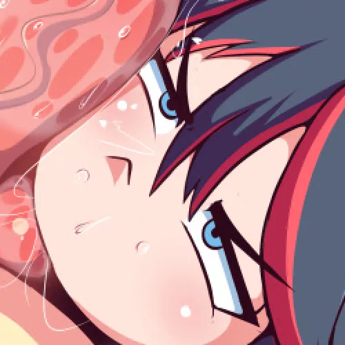LF Color Source: 1girl, Matoi Ryuko, Kill La Kill, black hair, red hair, blue eyes, angry, penis