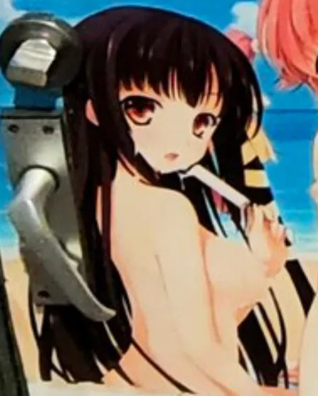 LF Color source: 1girl, pink hair, black hair, popsicle, large breasts, long hair, water, beach open mouth, nipples