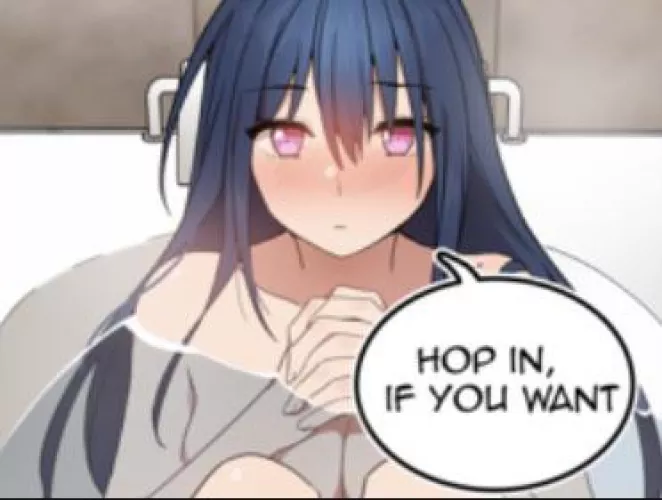 LF Color Source: “hop in, if you want”, 1girl, pink eyes, blush, bathtub