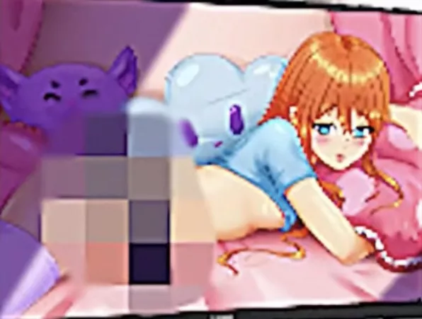 LF Color Source: Red hair, long hair, blue eyes, blushing, underboob, censored