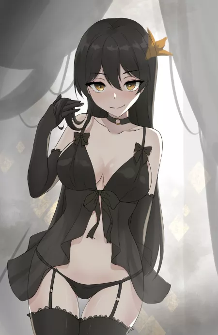 LF Color source: Yellow hair decor, black lingerie, black hair, yellow eyes, garter belt, black gloves.