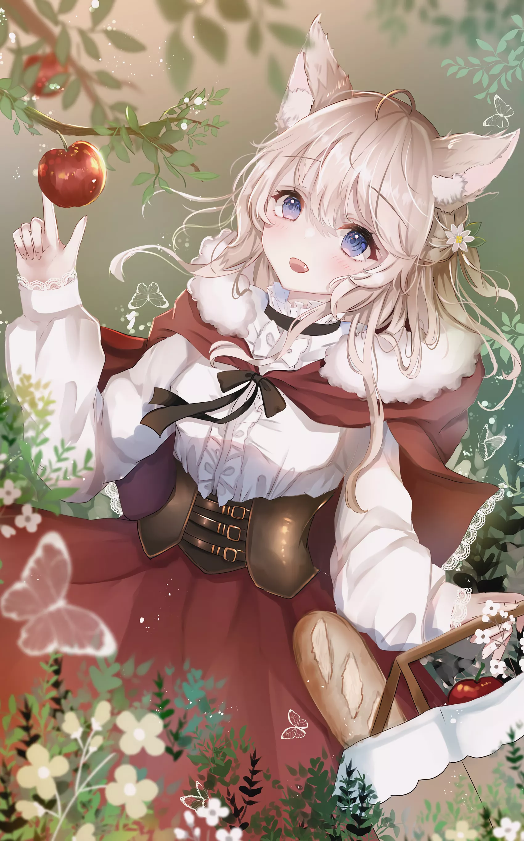 Little red riding hood with fruits and bread (sakura mochiko) [Original]