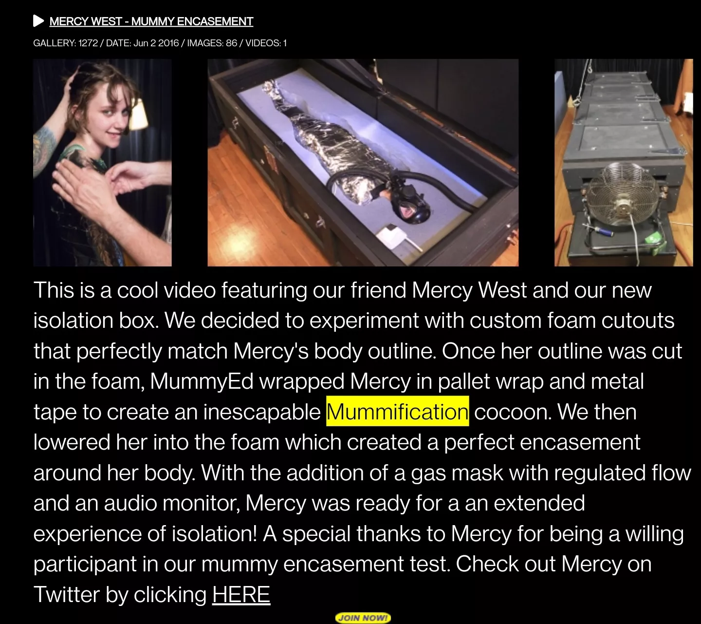 Looking for this clip, girl mummified and boxed with gas mask- if anyone has any leads or links it would be greatly appreciated!