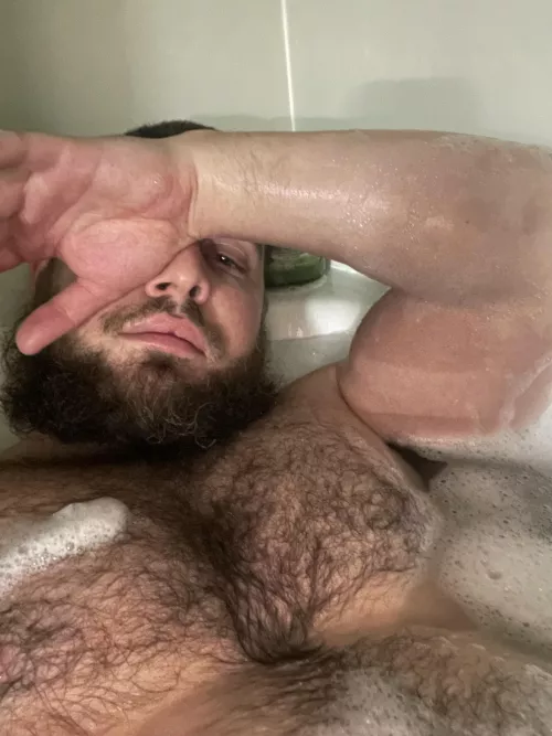 My hairy chest in the bubble bath