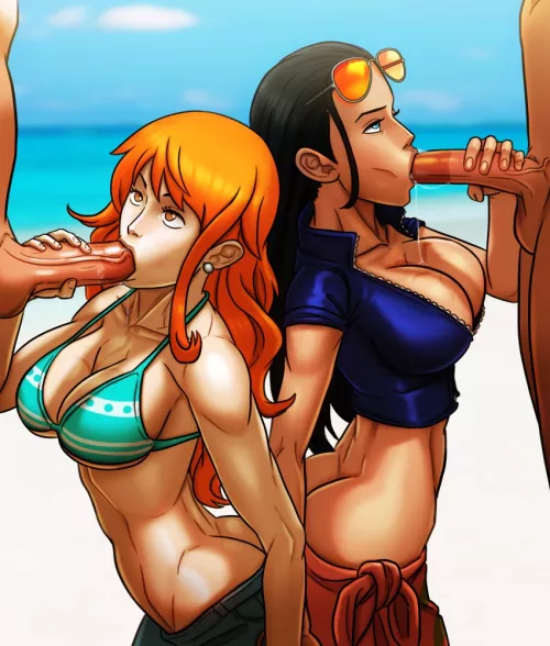 Nami and Robin sucking dick and staring with their eyes Nami and Robin sucking dick and staring with their eyes