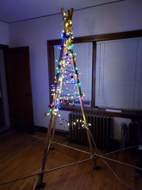 No Christmas tree, but my bondage tripod can pull double duty!