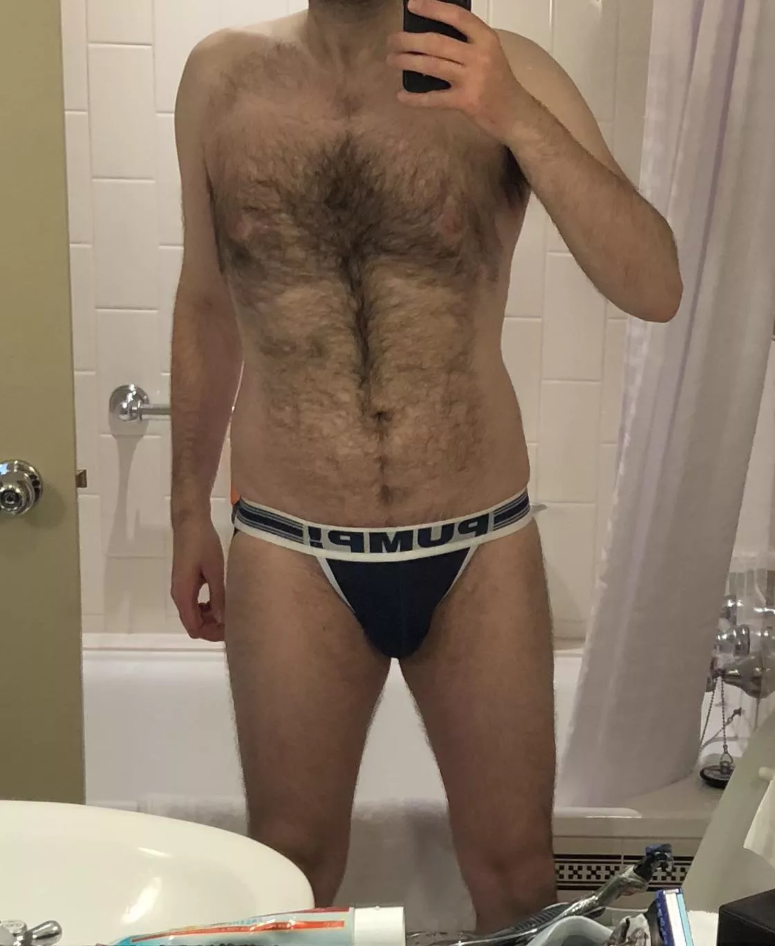 Not feeling too well today, so here’s an archive pic, from the happy days of when I could go on business travel, and wear a jockstrap everyday (41.)