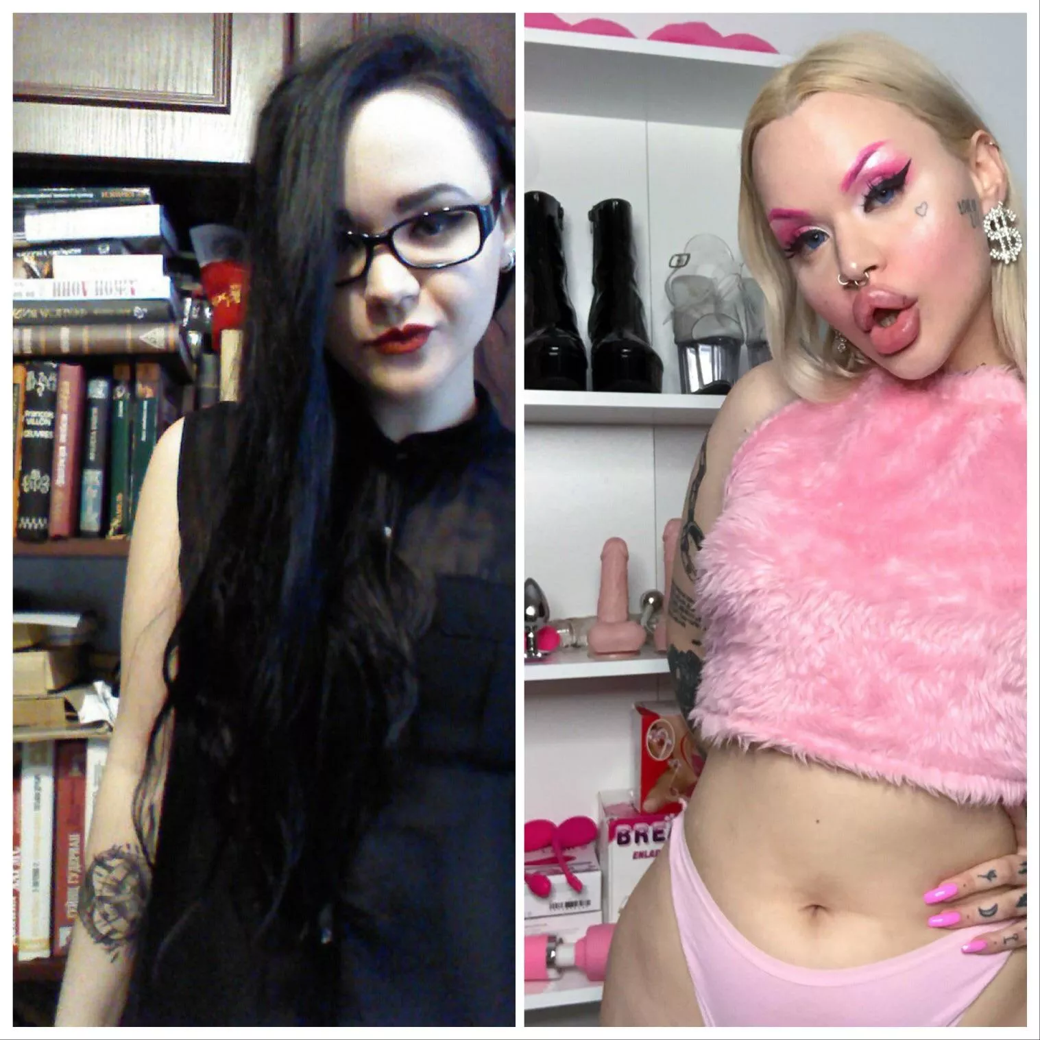 Oh my God i just noticed funny difference between things in room bookcase then and now 😀 Btw it’s my newest photo on the right, recently after getting my 10th cc of lip filler! Oh my God i just noticed funny difference between things in room bookcase then and now 😀 Btw it’s my newest photo on the right, recently after getting my 10th cc of lip filler!