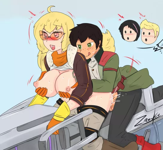 Oscar talking advantage of the opportunity, to Ren and Jaune’s jealous surprise (by: @zronku)