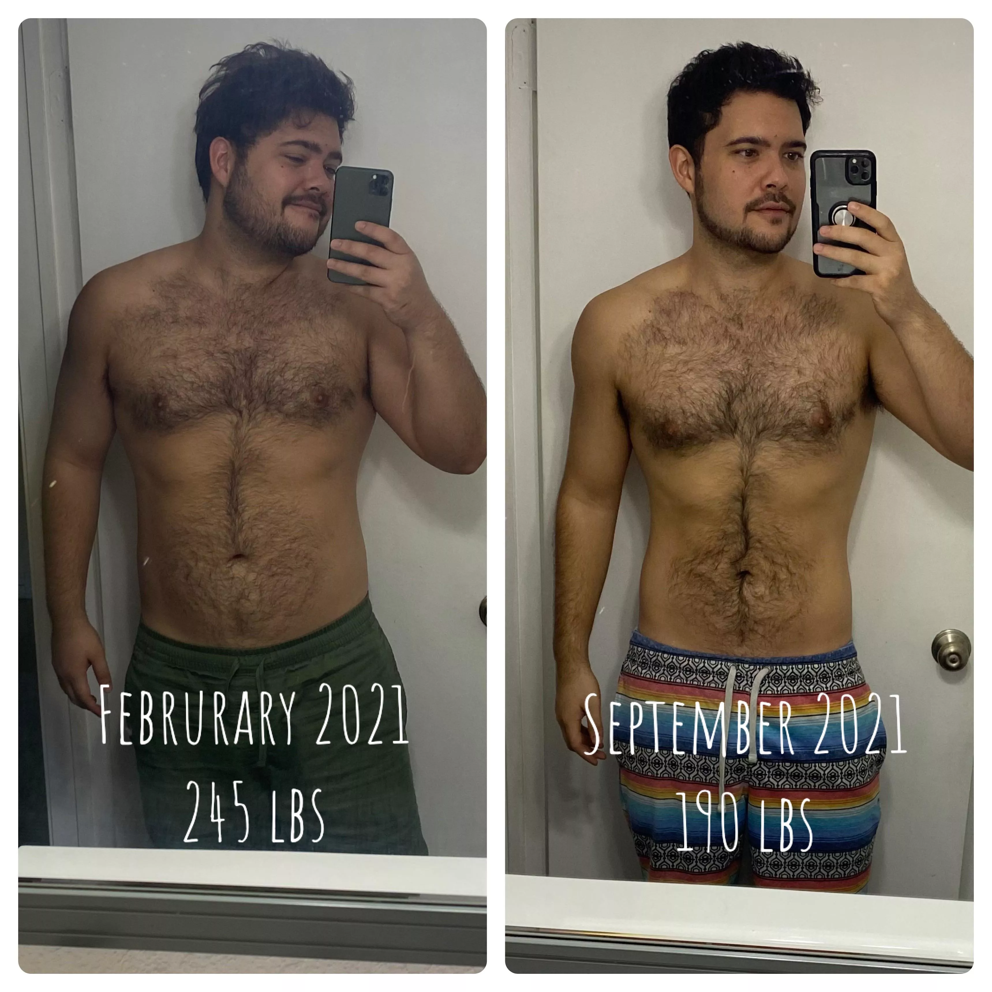 Progress pics. 245 down to 190. I feel so much better. I don’t really use social media other than Reddit so here’s where I get to show it off 😝