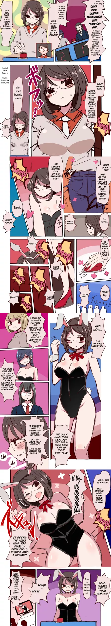 「Quick-Push Quiz King vs. a Button That Turns a Part of Your Body Into a Woman Every Time You Press It」 by vae