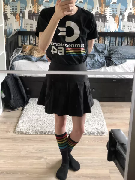 Rainbow computer and rainbow socks :D happy femboy friday!!