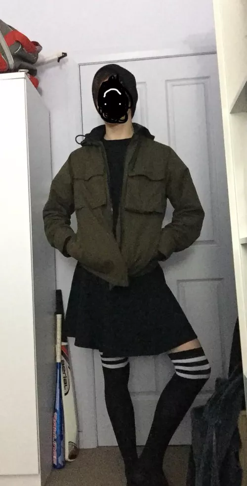 Rainy days mean we’re busting out the femboy jacket and beanie :)