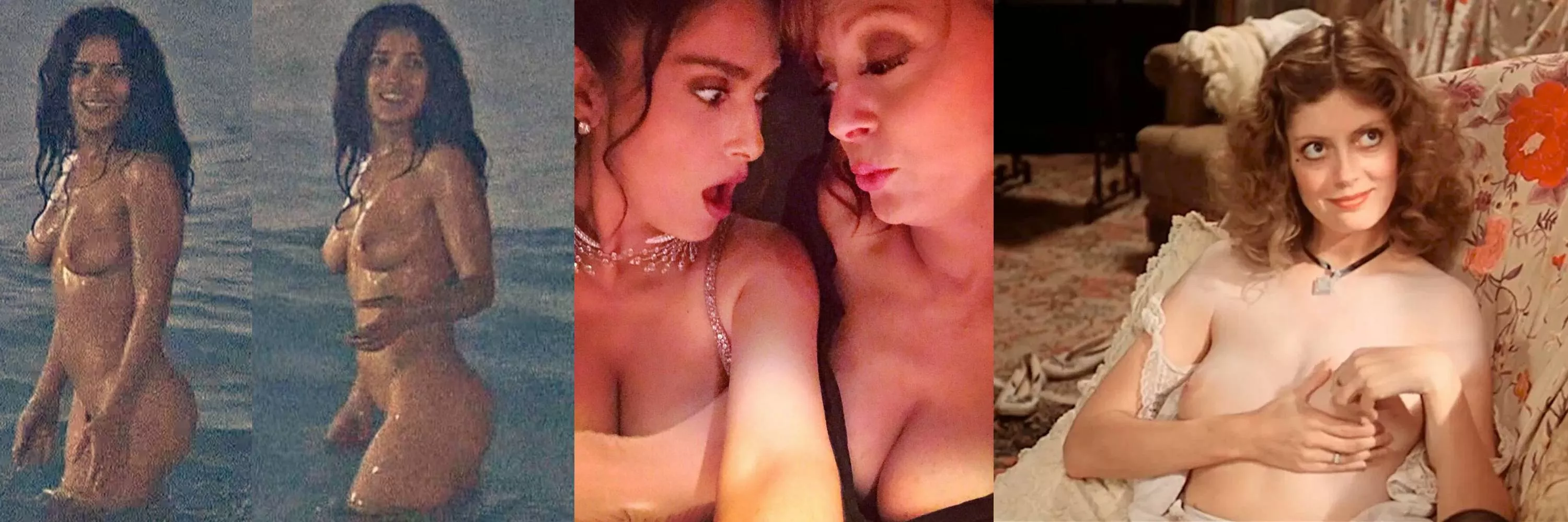 Salma Hayek and Susan Sarandon comparing their tits