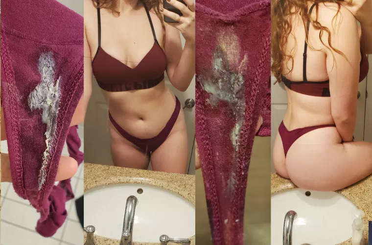 [selling] two day progress on this pantie after l orgasm twice in it before walking to my hours of lectures<3 dm me or kik babbigiraffe to have these to yourself 😘