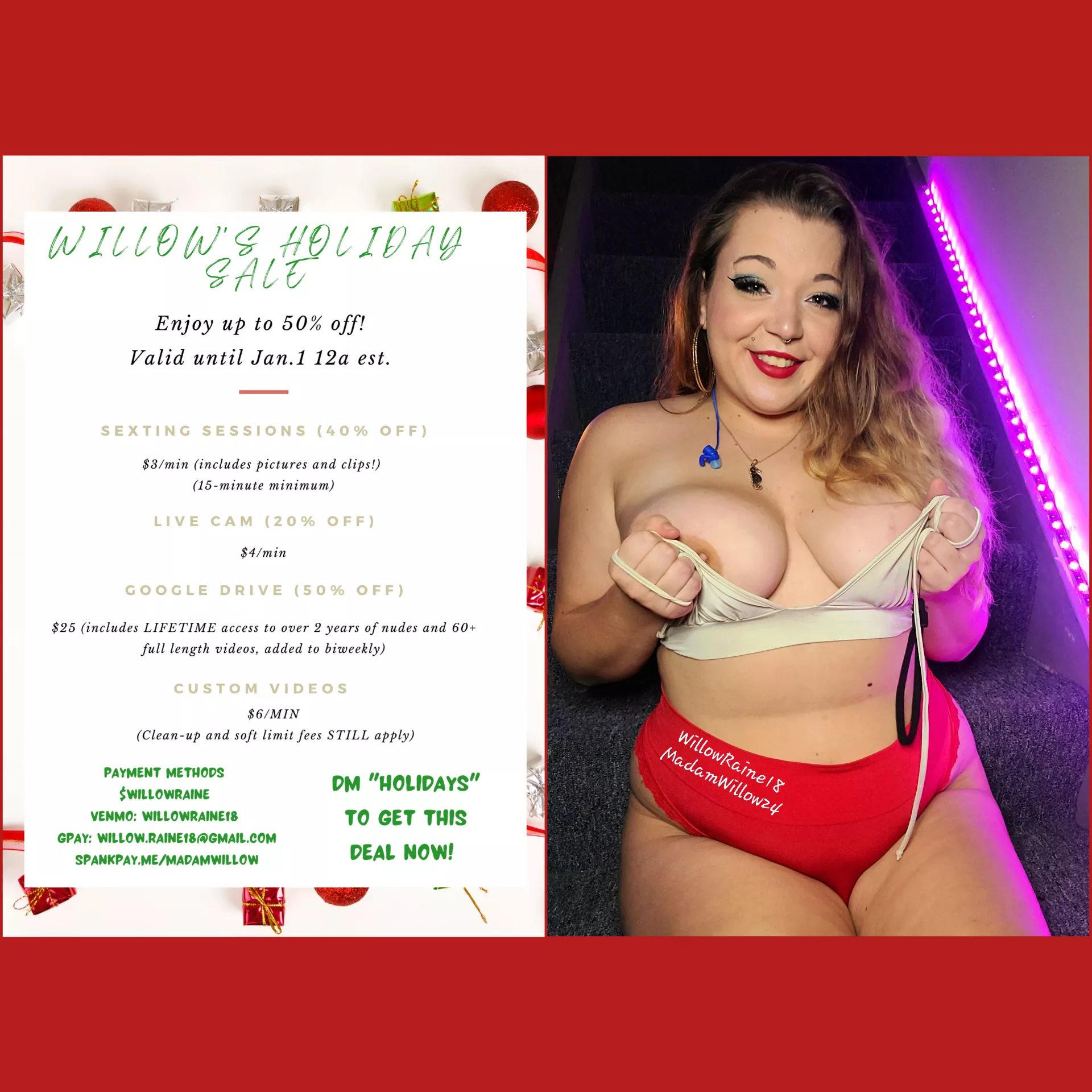 [SELLING]❗SALE❗☃️ Happy Holidays, ya filthy animals! ☃️ Get up to 50% off! Only available until Jan. 1st! DM 