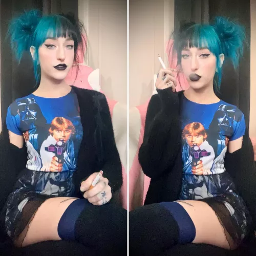 Smoking in my new dress 🖤