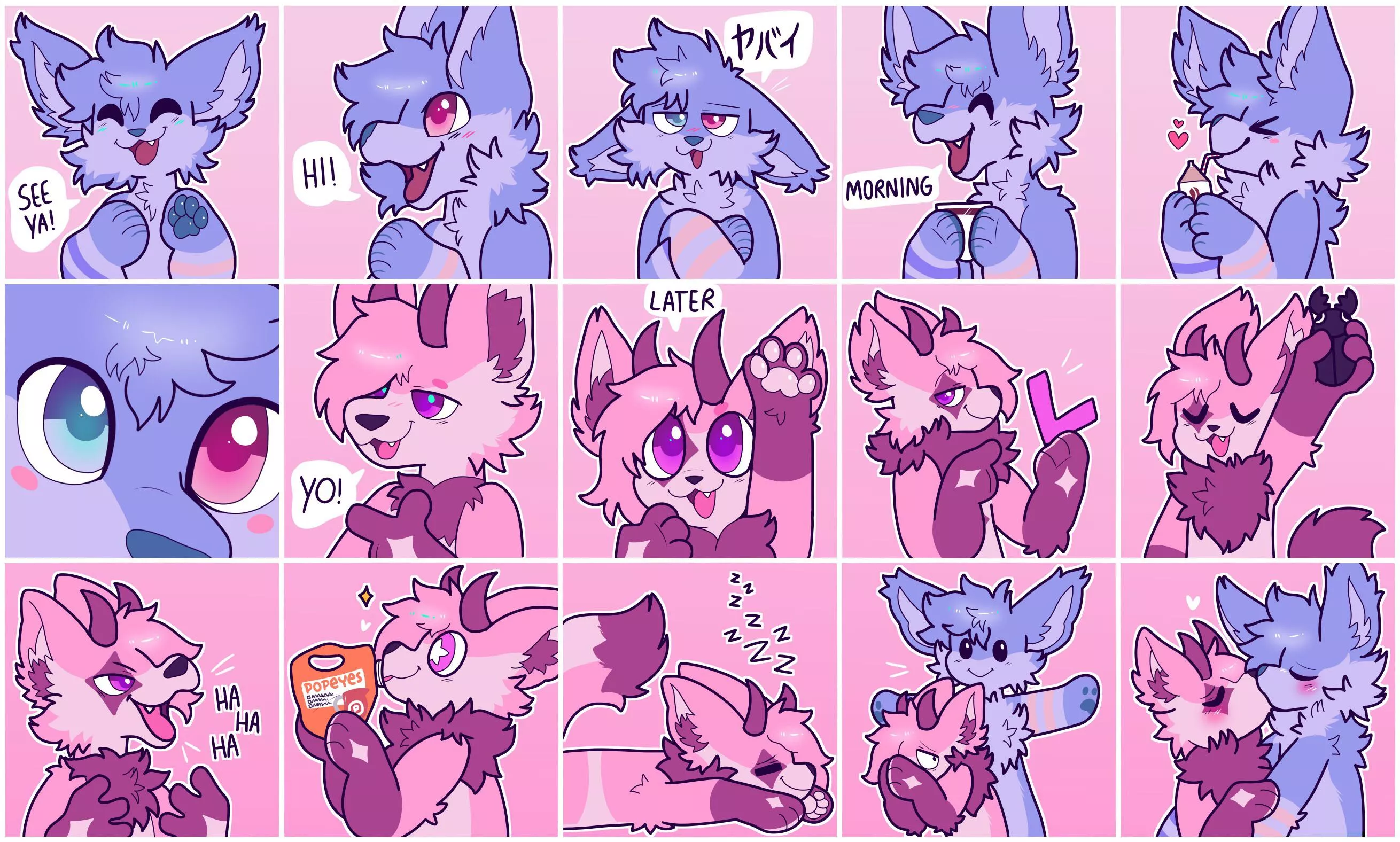 some stickers i did for lucy on telegram! <art by me @spookyfoxinc on twitter>