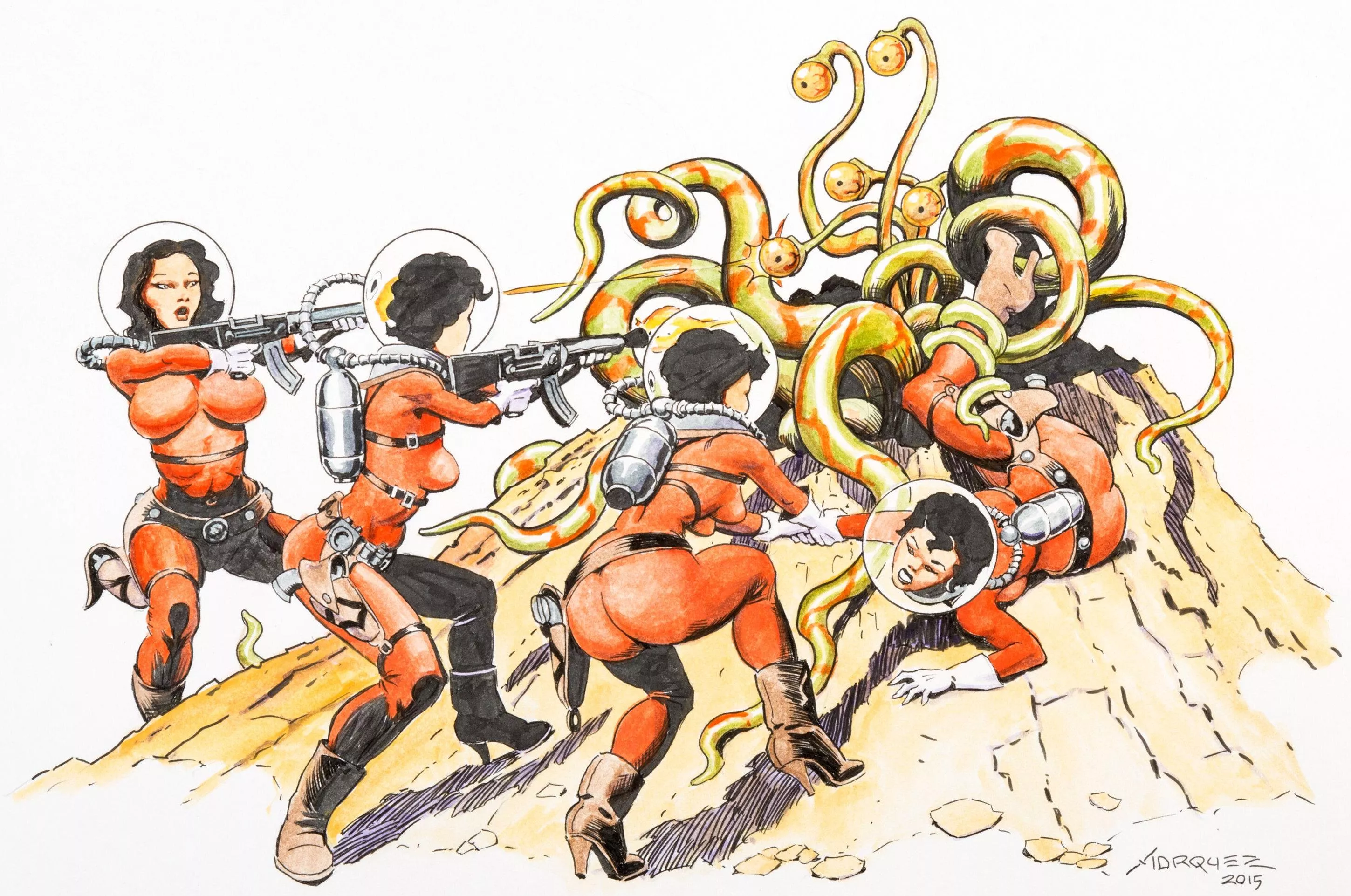 Space women and tentacle monster by Don Marquez (2015)