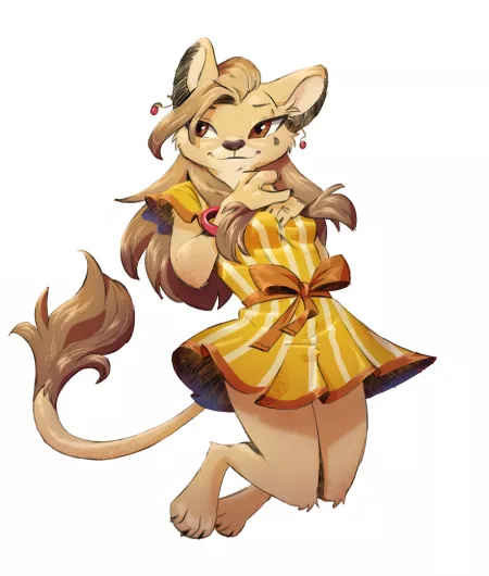 Sundress Lioness (art by @Ruffu_ on twitter)