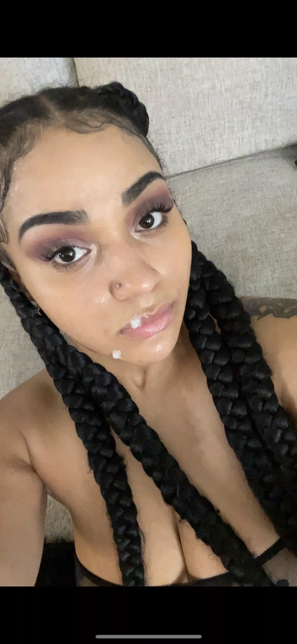 Swallowed daddy’s nut and he left some on my lip