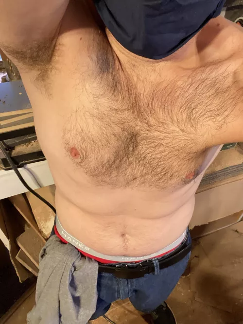 Sweaty in the workshop.