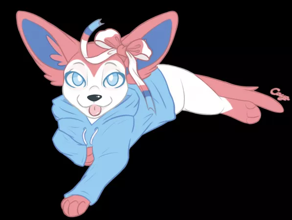 Sylveon i made as a commission. In a hoodie! ^^