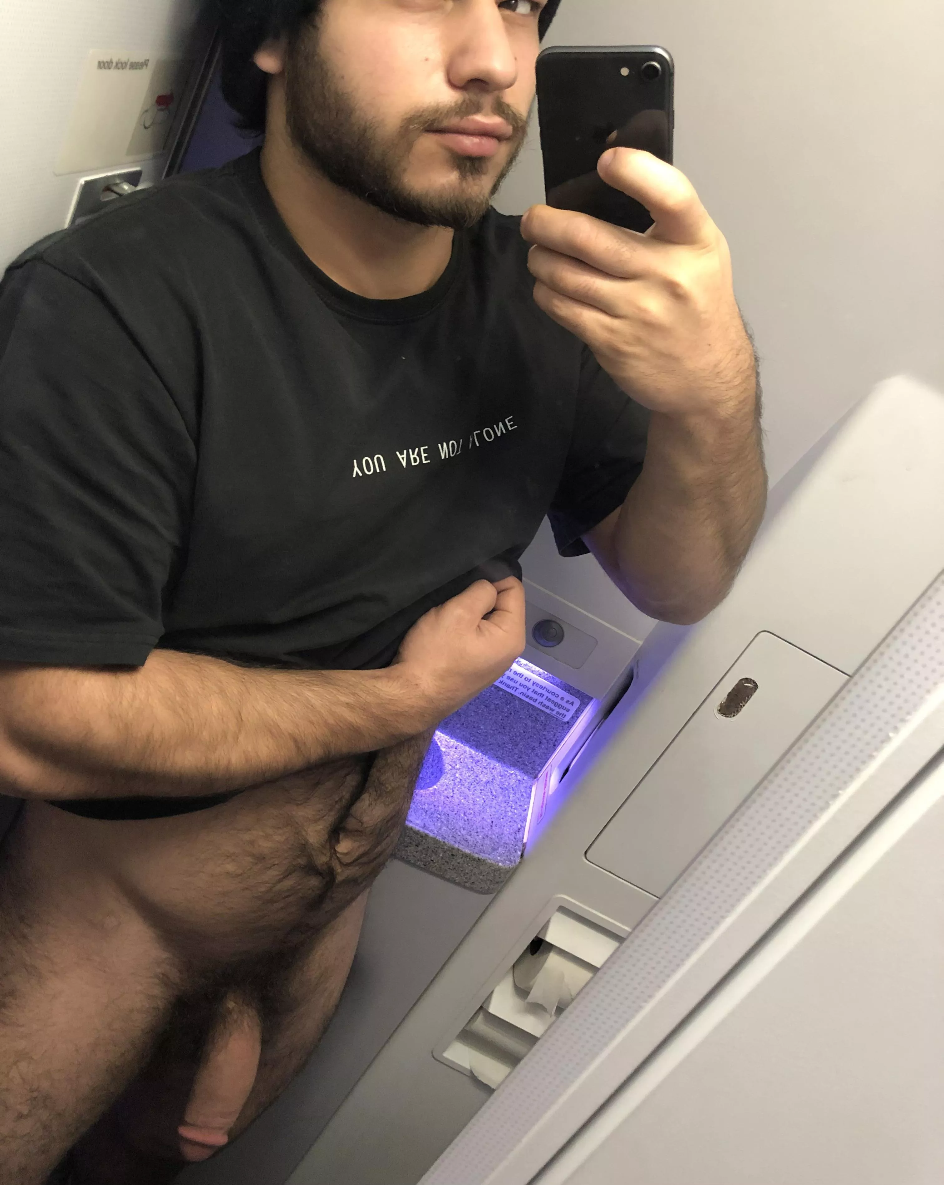 The angle was difficult in here. Airplane bathroom selfie ✈️